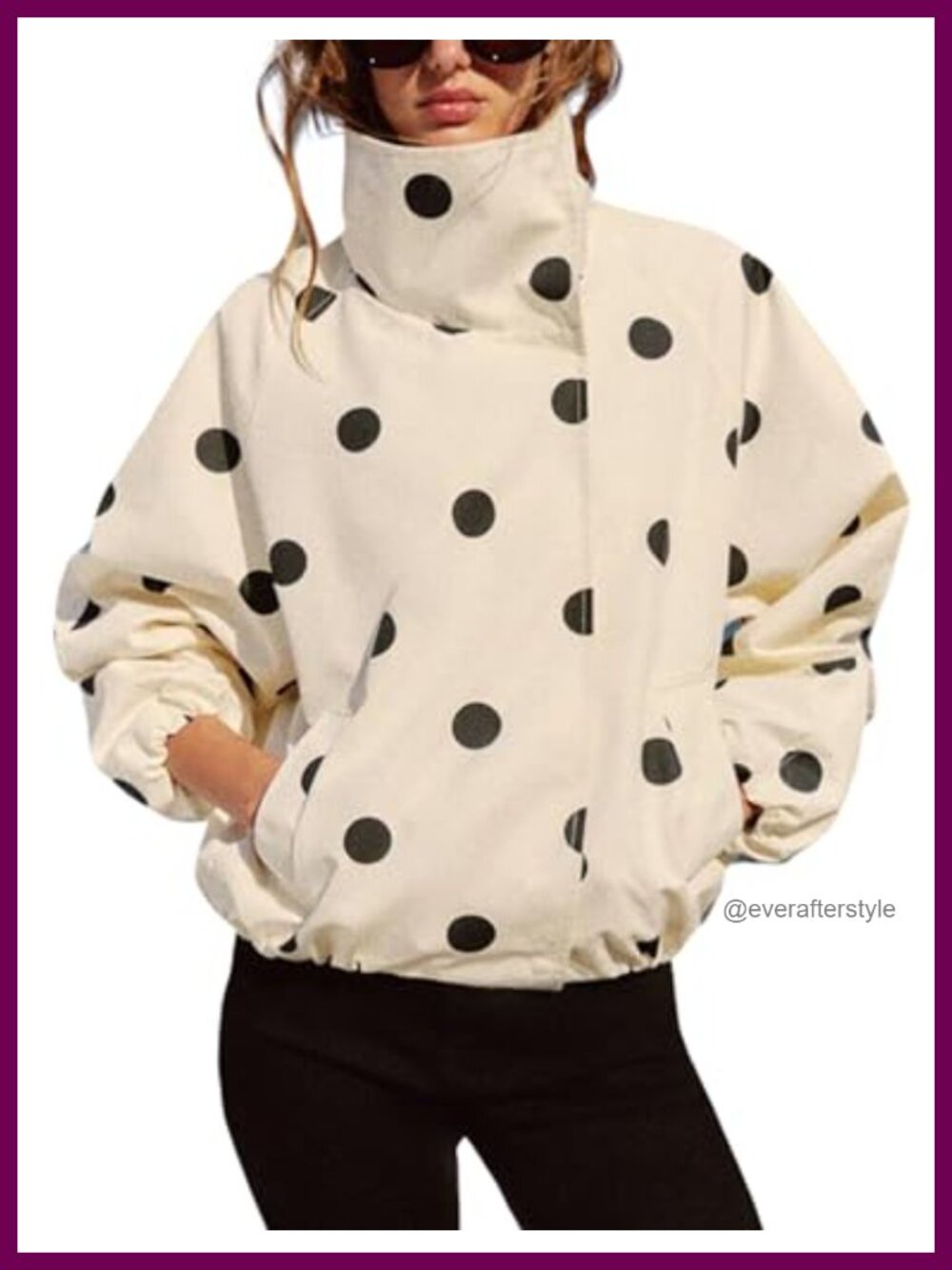 Oversized Polka Dot Bomber Jacket Button Down Fall Coat